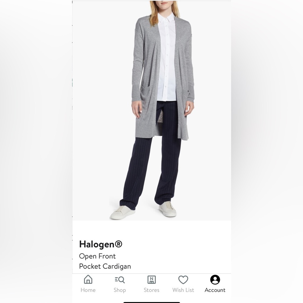 Halogen Heather Grey Front Open Cashmere Blend Cardigan with Pockets - Small - Picture 6 of 8